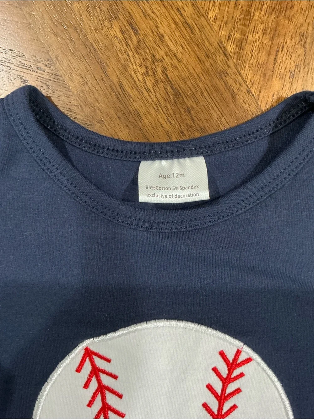 12 Months Navy Baseball Appliqué Puff-Sleeve Baby Bubble